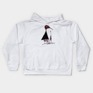 Whimsical Harmony: A Colorful Caricature Painting of a Black Bird with Abstract Design Kids Hoodie